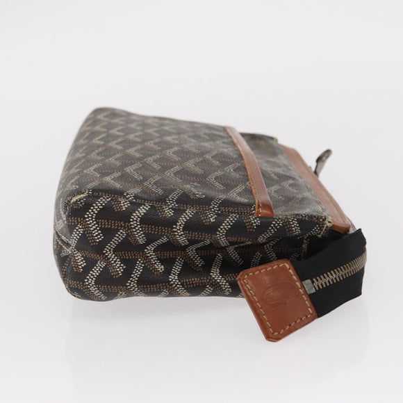 GOYARD Herringbone Miroir PM Clutch Bag PVC Leather Dark Brown Auth 159792