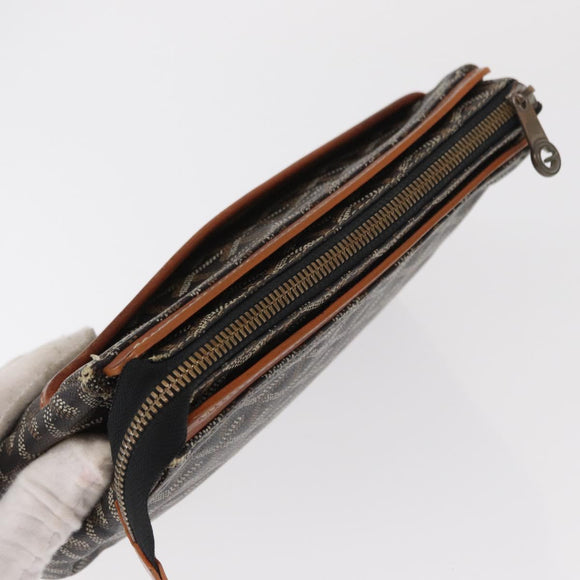 GOYARD Herringbone Miroir PM Clutch Bag PVC Leather Dark Brown Auth 159792