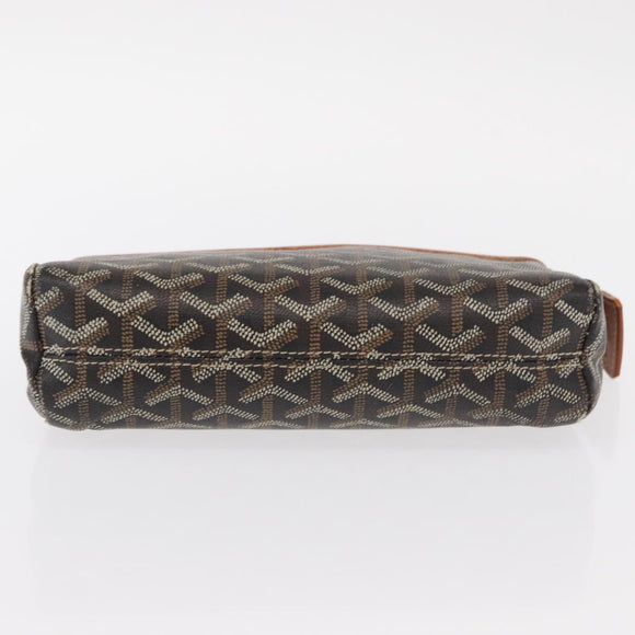 GOYARD Herringbone Miroir PM Clutch Bag PVC Leather Dark Brown Auth 159792