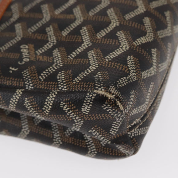GOYARD Herringbone Miroir PM Clutch Bag PVC Leather Dark Brown Auth 159792