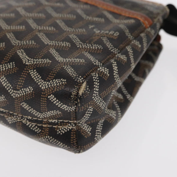 GOYARD Herringbone Miroir PM Clutch Bag PVC Leather Dark Brown Auth 159792
