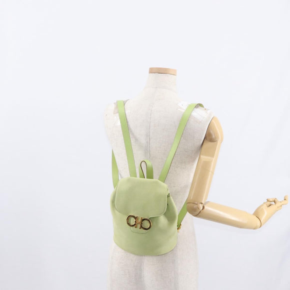 Salvatore Ferragamo Backpack Suede Gold Light green Auth 159800