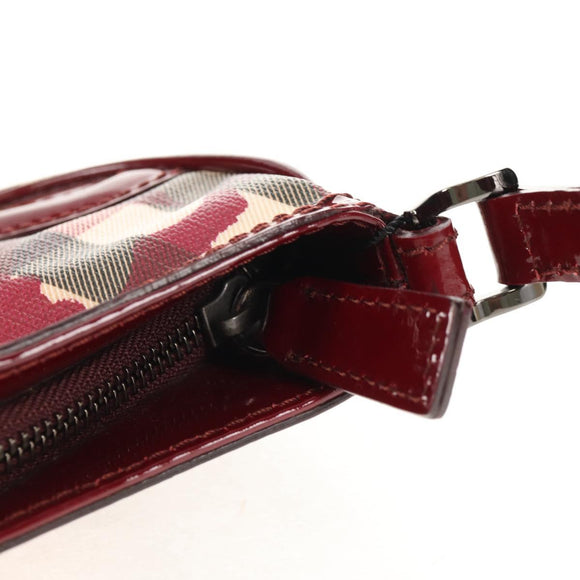 BURBERRY Nova Check Shoulder Bag PVC Leather Red Auth 159802V