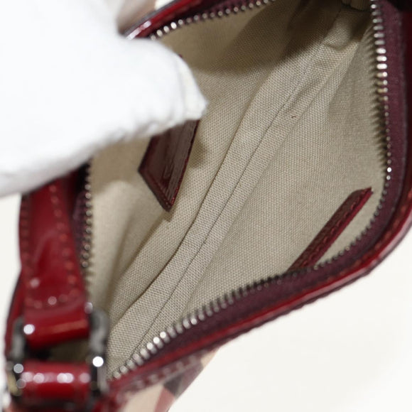 BURBERRY Nova Check Shoulder Bag PVC Leather Red Auth 159802V