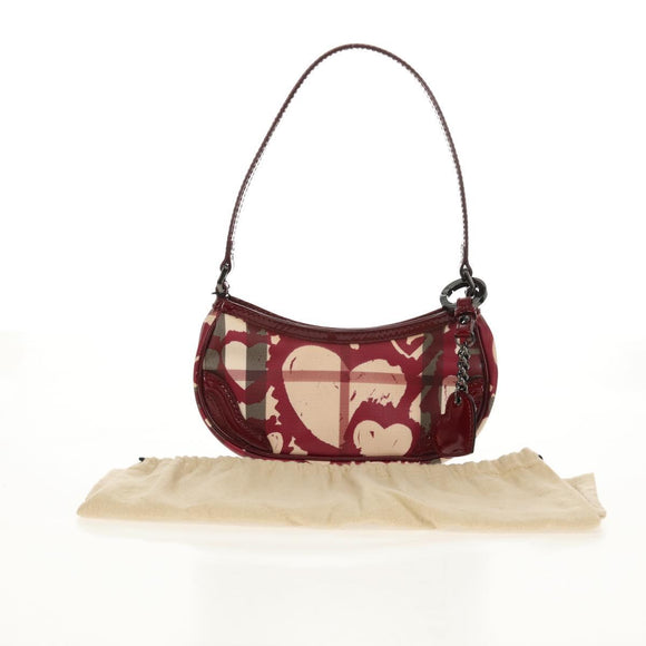 BURBERRY Nova Check Shoulder Bag PVC Leather Red Auth 159802V