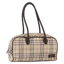 BURBERRY Nova Check Blue Label Hand Bag Canvas Beige Silver Auth 159809-1