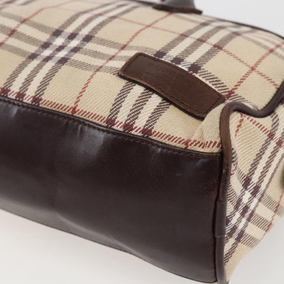 BURBERRY Nova Check Blue Label Hand Bag Canvas Beige Silver Auth 159809