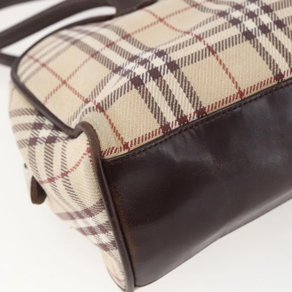 BURBERRY Nova Check Blue Label Hand Bag Canvas Beige Silver Auth 159809