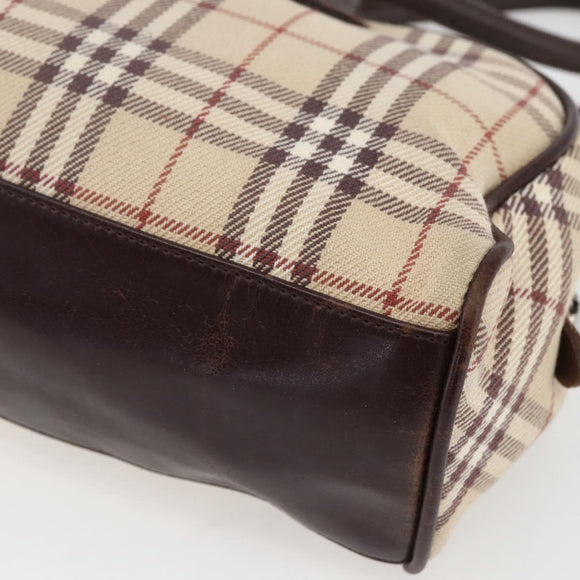 BURBERRY Nova Check Blue Label Hand Bag Canvas Beige Silver Auth 159809