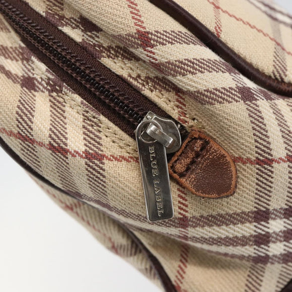BURBERRY Nova Check Blue Label Hand Bag Canvas Beige Silver Auth 159809