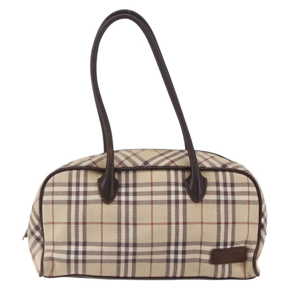 BURBERRY Nova Check Blue Label Hand Bag Canvas Beige Silver Auth 159809