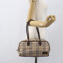 BURBERRY Nova Check Blue Label Hand Bag Canvas Beige Silver Auth 159809-20
