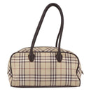 BURBERRY Nova Check Blue Label Hand Bag Canvas Beige Silver Auth 159809-2