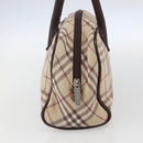 BURBERRY Nova Check Blue Label Hand Bag Canvas Beige Silver Auth 159809-3