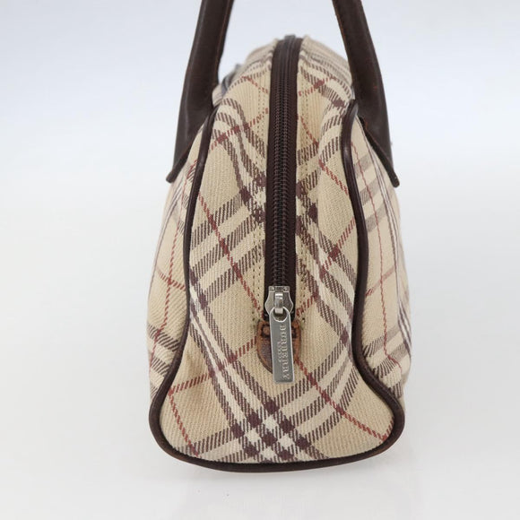 BURBERRY Nova Check Blue Label Hand Bag Canvas Beige Silver Auth 159809