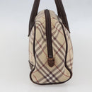 BURBERRY Nova Check Blue Label Hand Bag Canvas Beige Silver Auth 159809-4