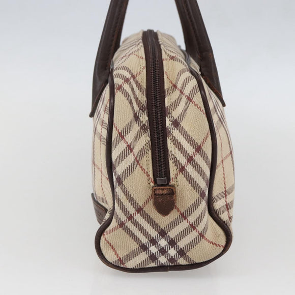 BURBERRY Nova Check Blue Label Hand Bag Canvas Beige Silver Auth 159809