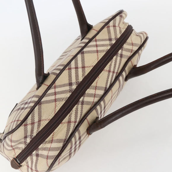 BURBERRY Nova Check Blue Label Hand Bag Canvas Beige Silver Auth 159809