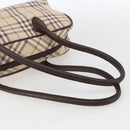 BURBERRY Nova Check Blue Label Hand Bag Canvas Beige Silver Auth 159809-7