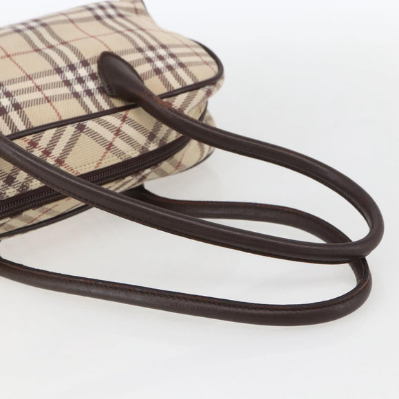 BURBERRY Nova Check Blue Label Hand Bag Canvas Beige Silver Auth 159809