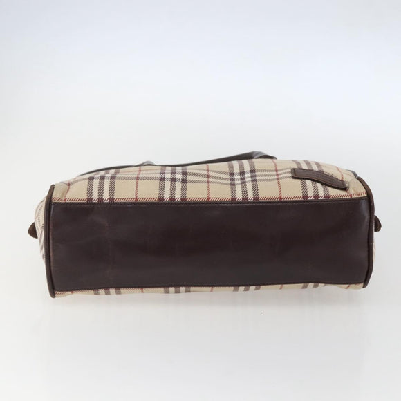 BURBERRY Nova Check Blue Label Hand Bag Canvas Beige Silver Auth 159809