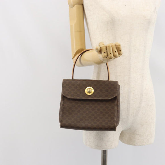 CELINE Macadam Canvas Hand Bag PVC Leather Brown Gold Auth 159824