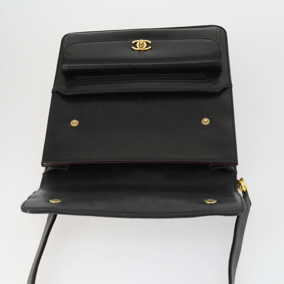 CHANEL Matelasse Ketting Schoudertas Lamsleer Zwart Goud CC Auth 159827SAV