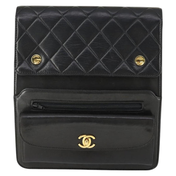CHANEL Matelasse Ketting Schoudertas Lamsleer Zwart Goud CC Auth 159827SAV