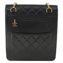 CHANEL Matelasse Chain Shoulder Bag Lamb Skin Black Gold CC Auth 159827SAV-2