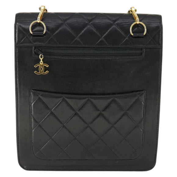 CHANEL Matelasse Chain Shoulder Bag Lamb Skin Black Gold CC Auth 159827SAV