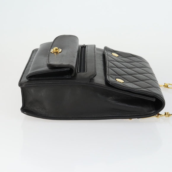 CHANEL Matelasse Ketting Schoudertas Lamsleer Zwart Goud CC Auth 159827SAV