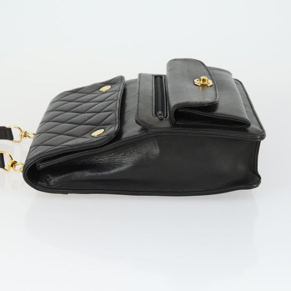 CHANEL Matelasse Chain Shoulder Bag Lamb Skin Black Gold CC Auth 159827SAV