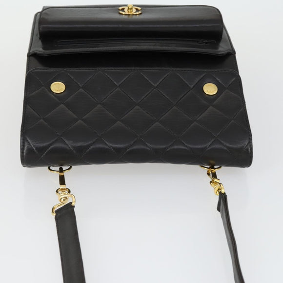 CHANEL Matelasse Ketting Schoudertas Lamsleer Zwart Goud CC Auth 159827SAV