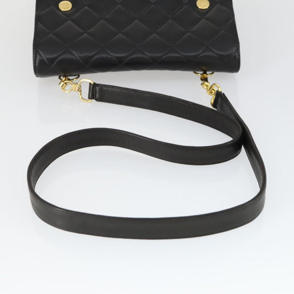 CHANEL Matelasse Chain Shoulder Bag Lamb Skin Black Gold CC Auth 159827SAV