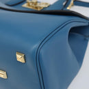 Salvatore Ferragamo Gancini Studio Hand Bag Leather 2way Blue Gold Auth 159829M-16