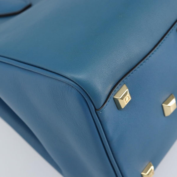 Salvatore Ferragamo Gancini Studio Hand Bag Leather 2way Blue Gold Auth 159829M