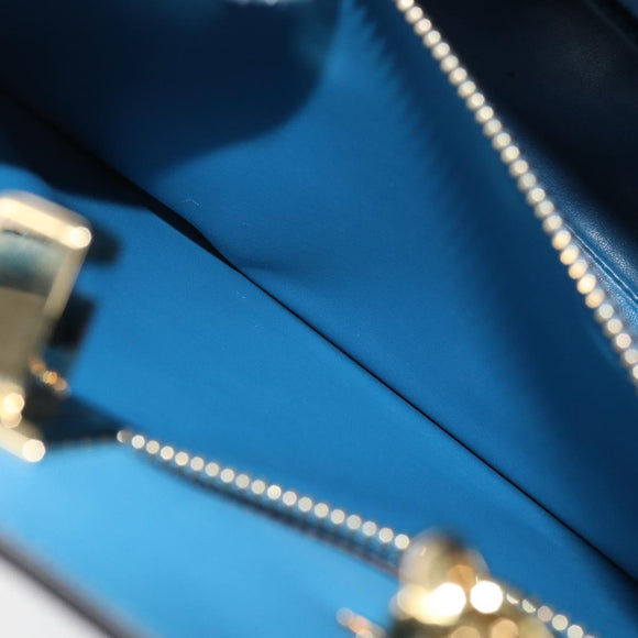 Salvatore Ferragamo Gancini Studio Hand Bag Leather 2way Blue Gold Auth 159829M