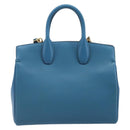 Salvatore Ferragamo Gancini Studio Hand Bag Leather 2way Blue Gold Auth 159829M-2
