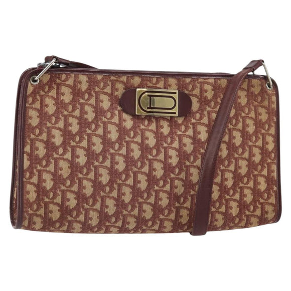 Christian Dior Trotter Canvas Shoulder Bag Red Gold Auth 159831
