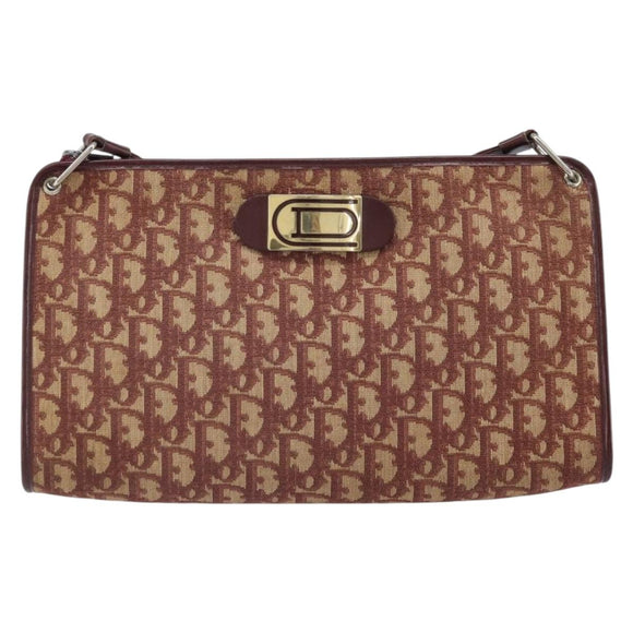 Christian Dior Trotter Canvas Shoulder Bag Red Gold Auth 159831