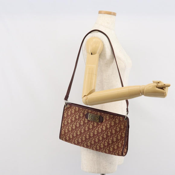 Christian Dior Trotter Canvas Shoulder Bag Red Gold Auth 159831