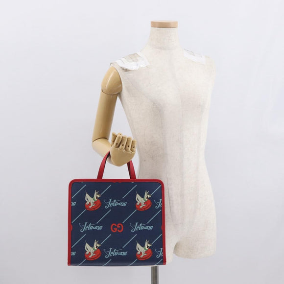 GUCCI Tote Bag PVC Navy Silver 605614 Auth 159842M