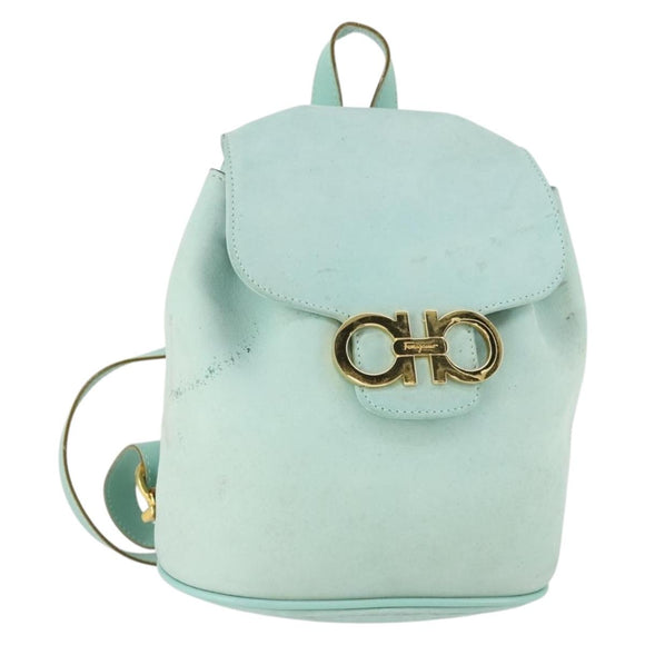 Salvatore Ferragamo Gancini Backpack Suede Green Gold Auth 159843