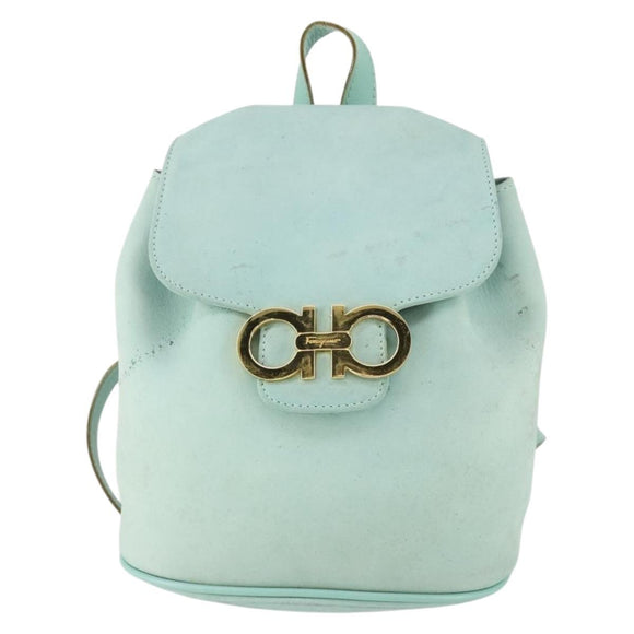 Salvatore Ferragamo Gancini Backpack Suede Green Gold Auth 159843