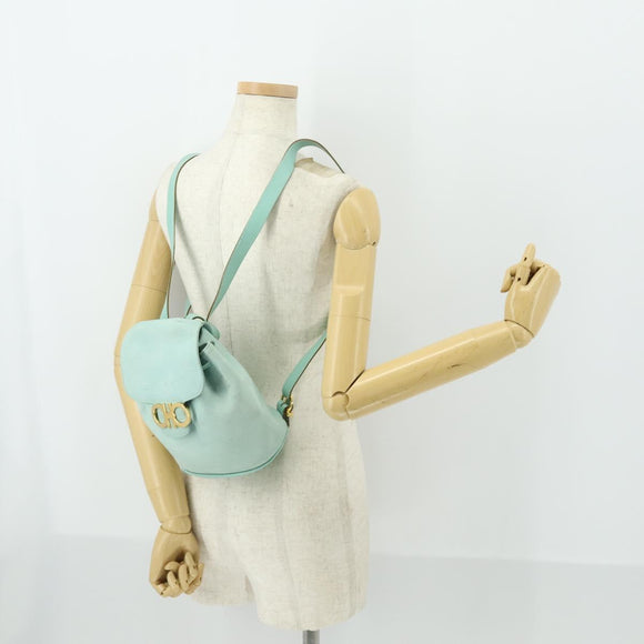 Salvatore Ferragamo Gancini Backpack Suede Green Gold Auth 159843