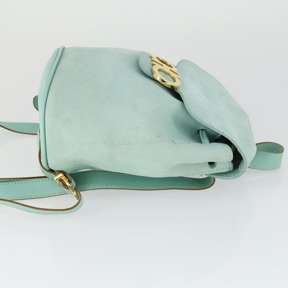 Salvatore Ferragamo Gancini Backpack Suede Green Gold Auth 159843