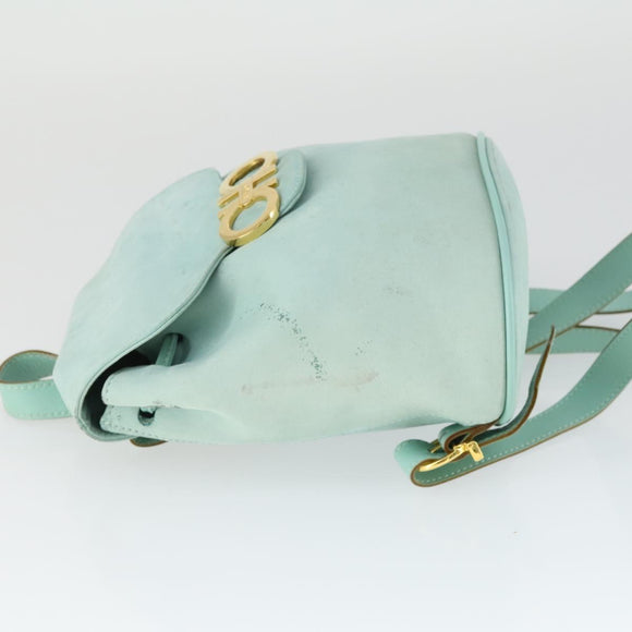 Salvatore Ferragamo Gancini Backpack Suede Green Gold Auth 159843
