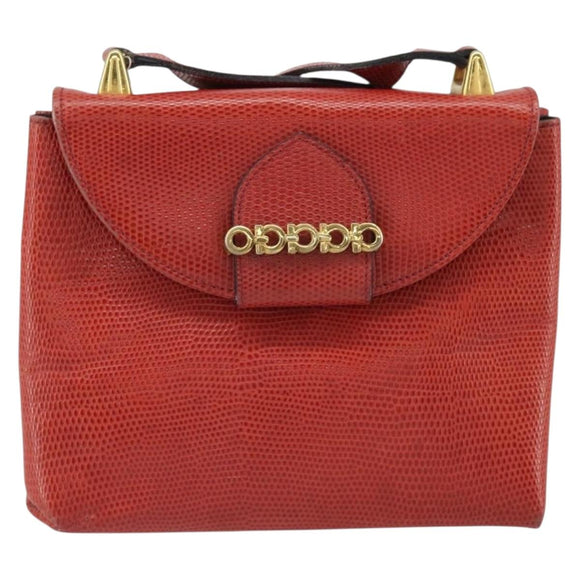 Salvatore Ferragamo Gancini Shoulder Bag Leather Red Gold Auth 159844