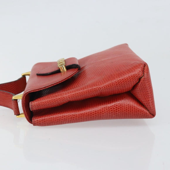 Salvatore Ferragamo Gancini Shoulder Bag Leather Red Gold Auth 159844