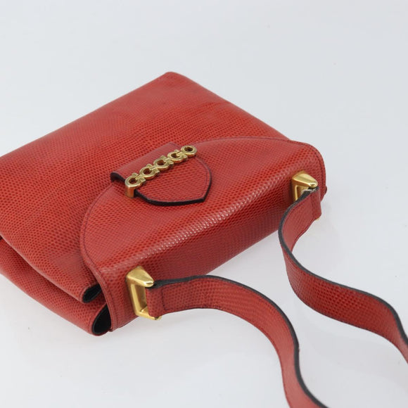 Salvatore Ferragamo Gancini Shoulder Bag Leather Red Gold Auth 159844